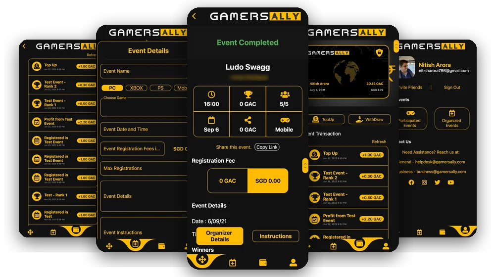 GamersAlly app screens