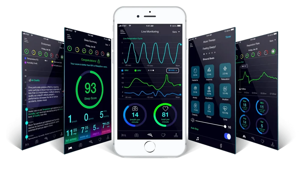 SleepDoc+ app screens